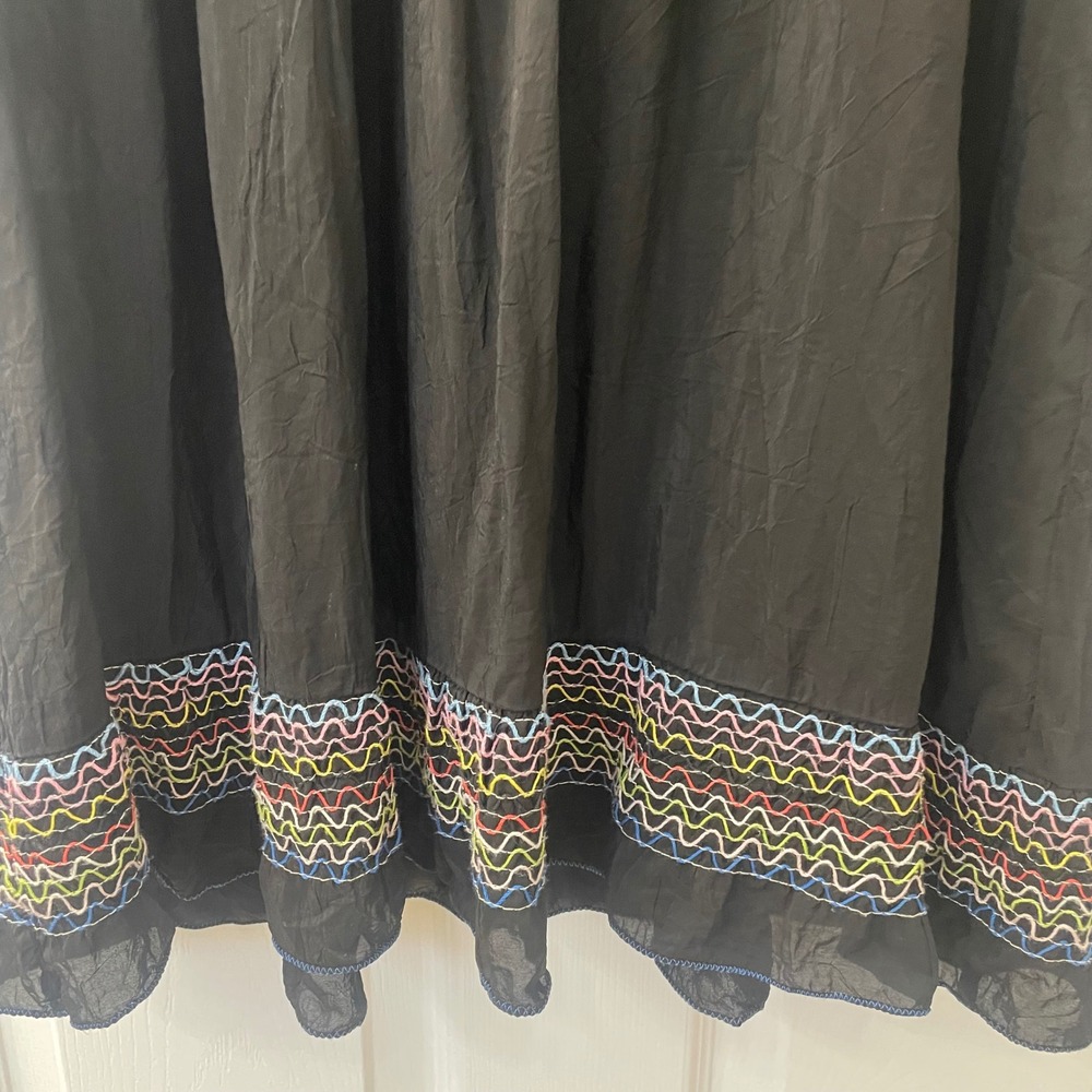 Johnny Was Black Floral Embroidered Boho Mini Dress Smocked Waist Short Sleeve M - Picture 6 of 9